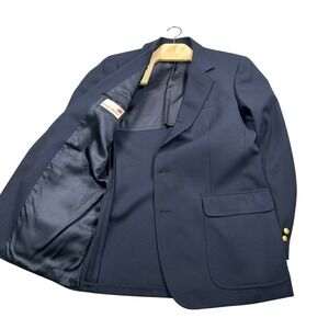 Stanley Blacker Mens Navy Blue Gold Crest Button Blazer Sport Coat Made in USA